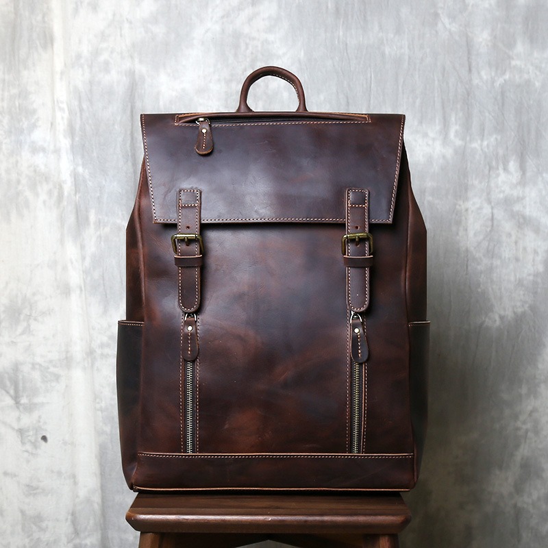 Vintage Distressed Full-Grain Leather Backpack