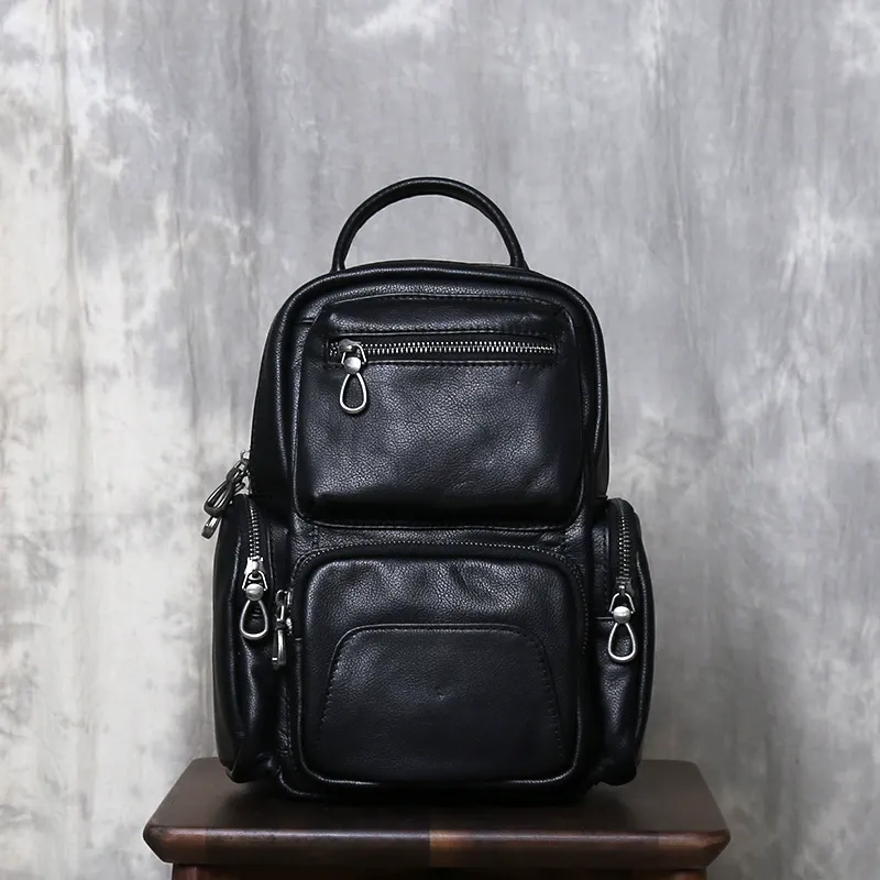 Multi-Functional Full-Grain Leather Mini Backpack