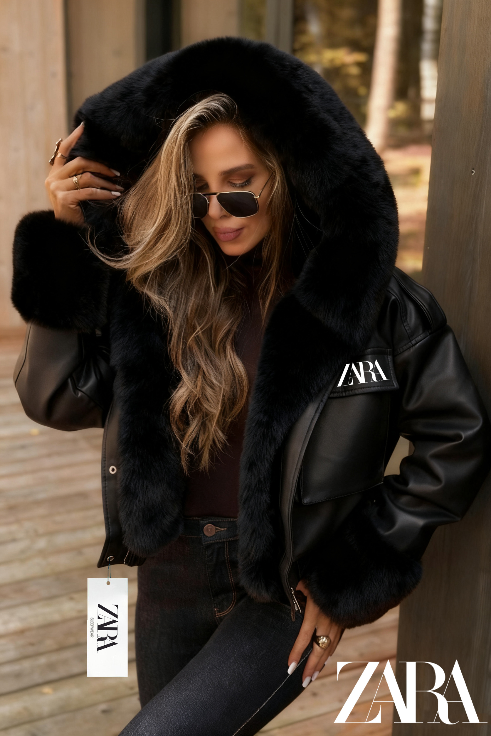 Kurtka skórzana ZRAR z grubym, krótkim wykończeniem i futrem