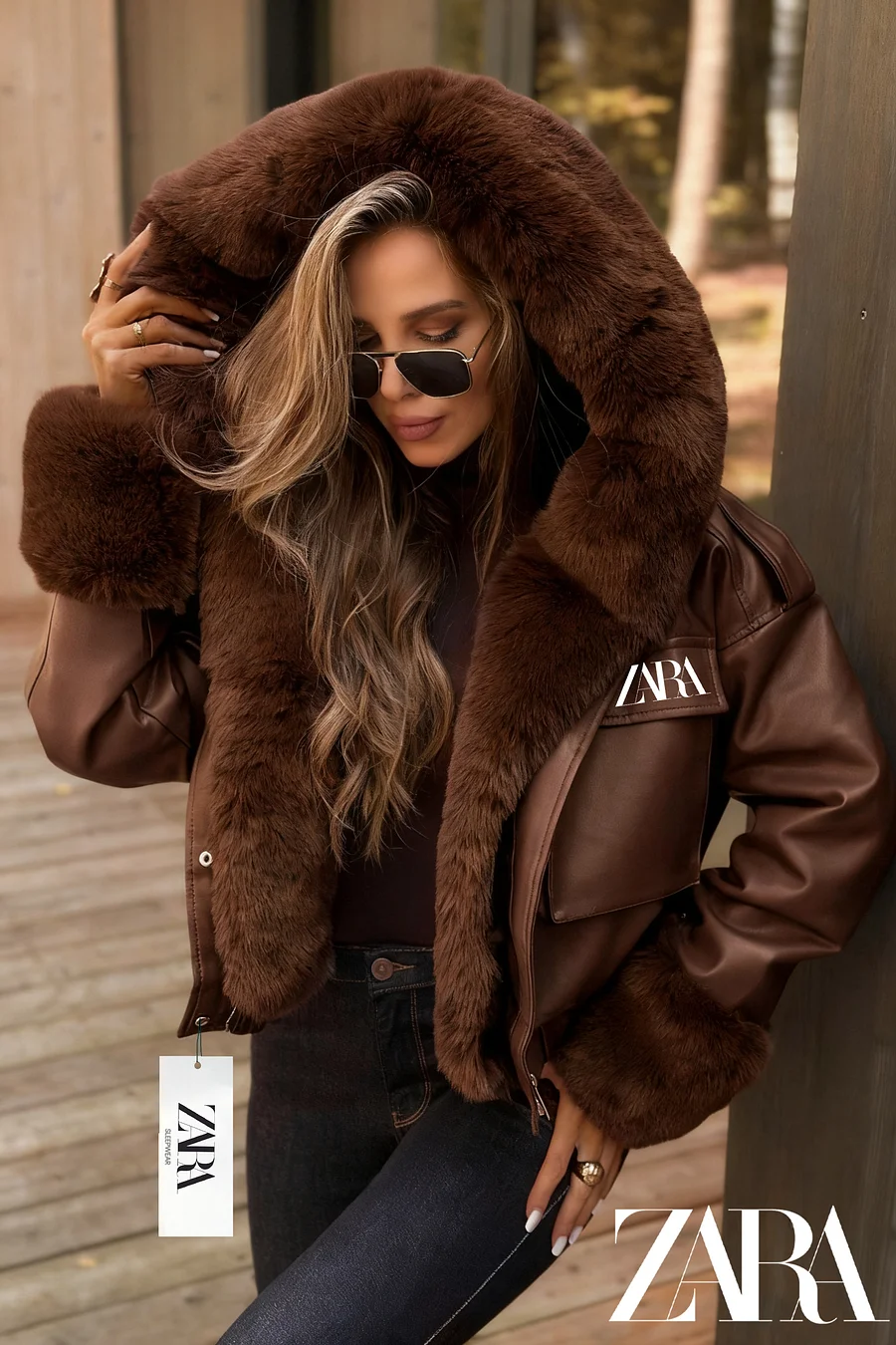 Kurtka skórzana ZRAR z grubym, krótkim wykończeniem i futrem