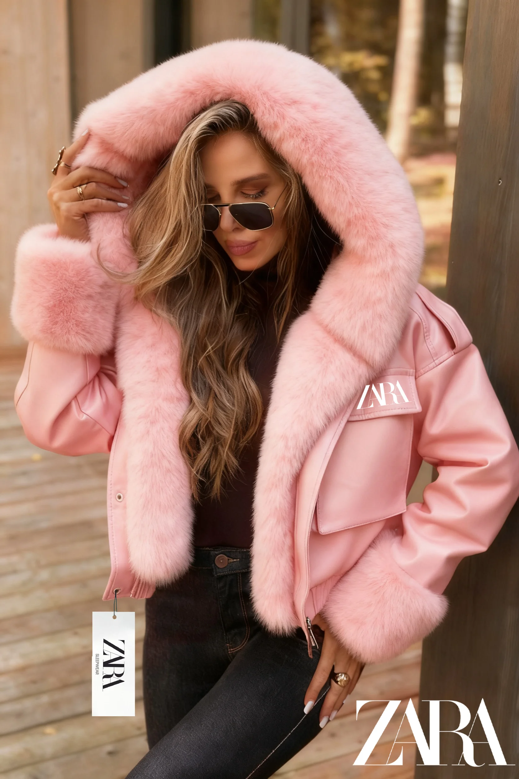 Kurtka skórzana ZRAR z grubym, krótkim wykończeniem i futrem