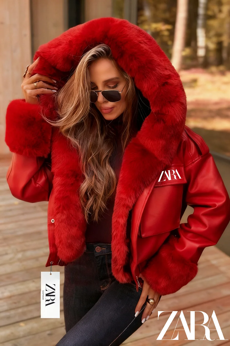 Kurtka skórzana ZRAR z grubym, krótkim wykończeniem i futrem