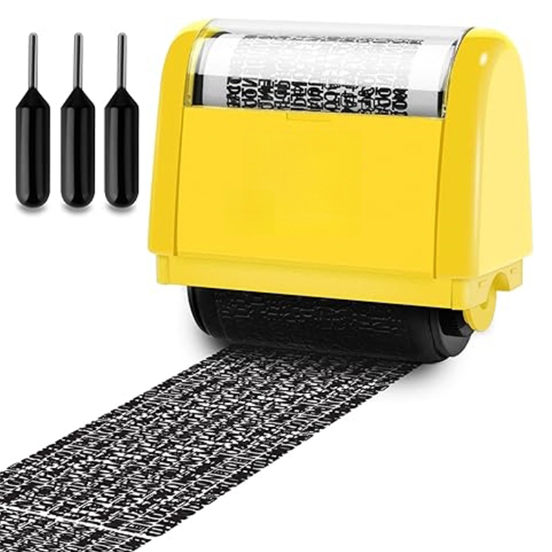 Miseyo Wide Identity Theft Protection Roller Stamp Set -Yellow (3 Refill Ink Included