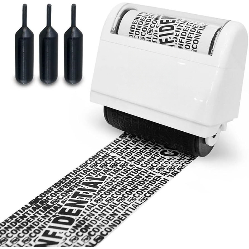 Identity Theft Protection Roller Stamp for Hiding Sensitive Information, Wide Confidential Stamp with 3 Irhk Refill, Security Stamp Roller for Identity Theft Preventionn,Classy Whit