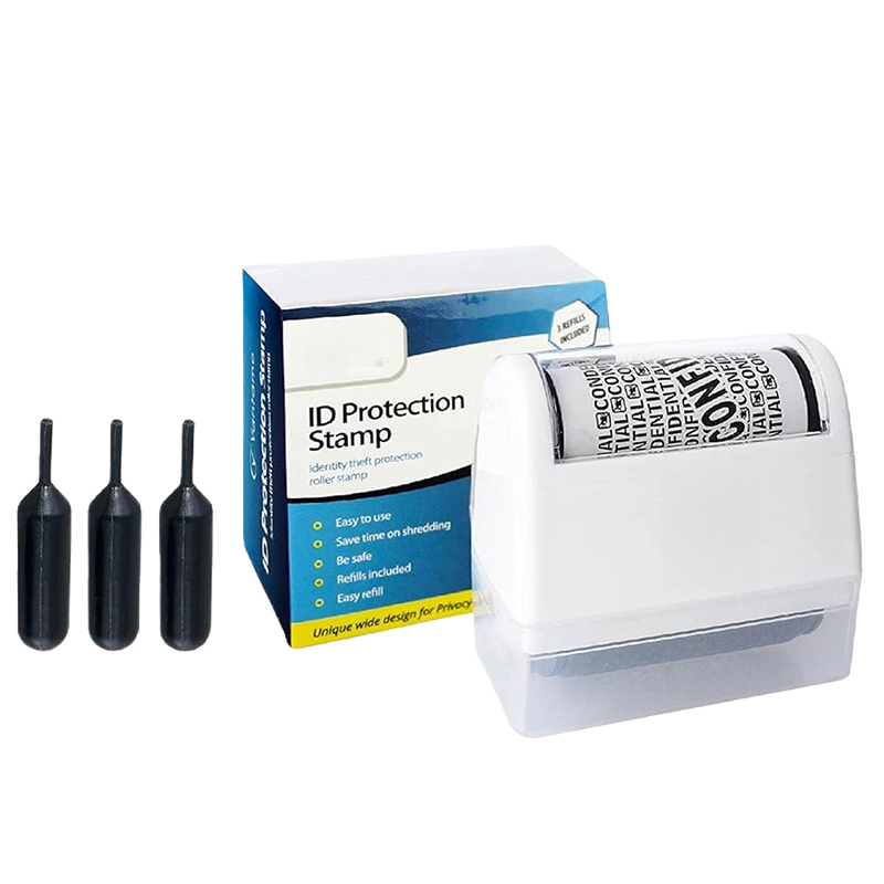 Identity Theft Protection Roller Stamp for Hiding Sensitive Information, Wide Confidential Stamp with 3 Irhk Refill, Security Stamp Roller for Identity Theft Preventionn,Classy Whit