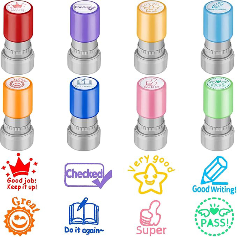 Leinuosen 8 Packs Teacher Stamps Self Inking Grading Motivational Encouraging Stamp for Teachers Appreciation Gift Classroom Homework Test Students Behavior Reward Signature Multicolor(Cute)
