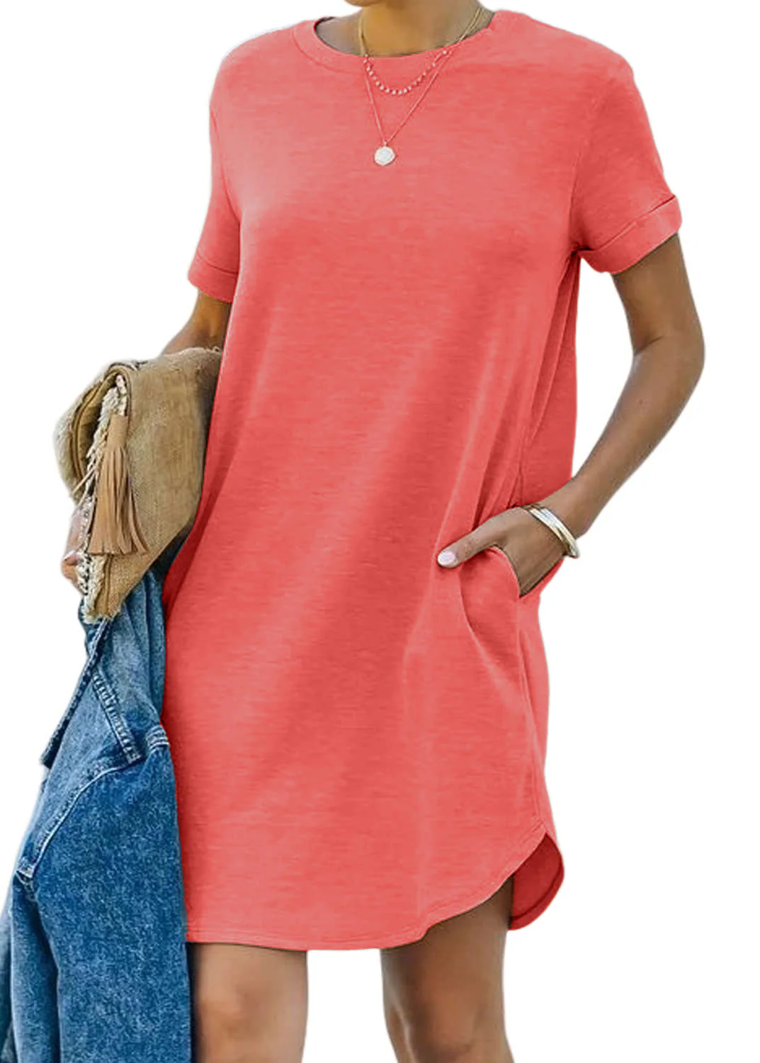 🔥2024-Summer Hot Sale🔥Women's Casual Short Sleeve T-shirt Dress with Pocket