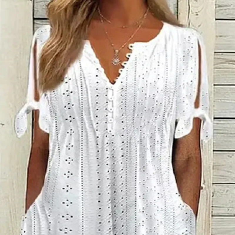 💃Women's Elegant V-Neck Hollow-Out Solid Dress