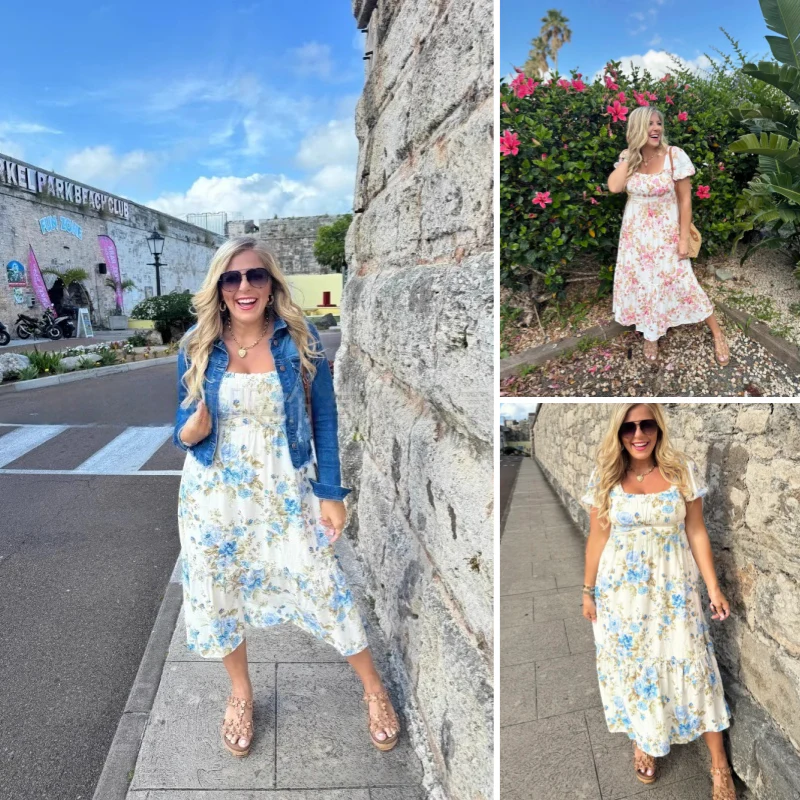 💃Summer Specials🎨Women's Printed Square Neck Pleated Short Sleeve Dress