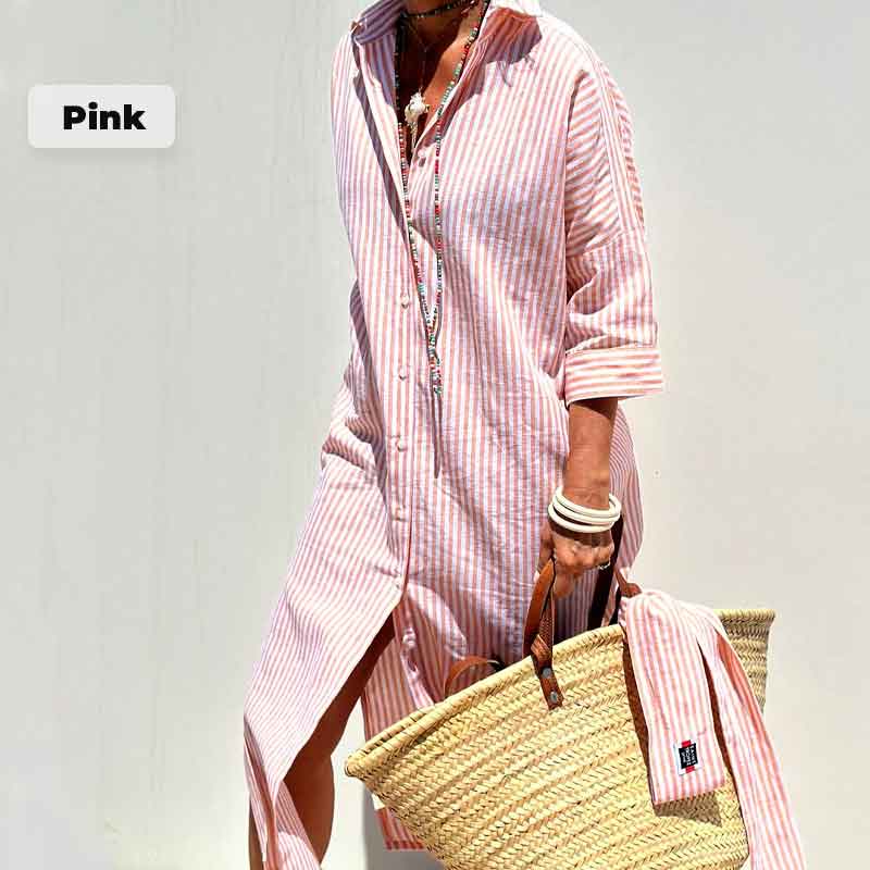 🌟Time-limited Promotion🌟Loose Striped Half Sleeve Shirt Dress👗