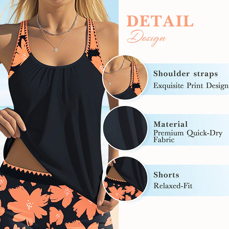 🏖️Summer Hot Sale 49% OFF🌼Women's Print Tankini & Shorts 2-Piece Swimwear Set