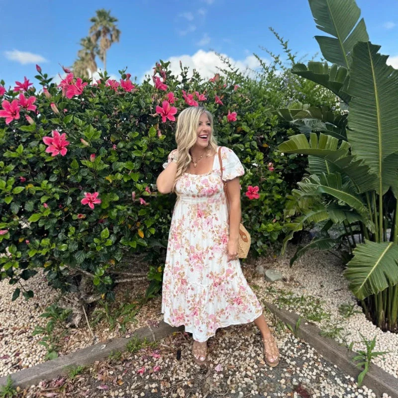 💃Summer Specials🎨Women's Printed Square Neck Pleated Short Sleeve Dress