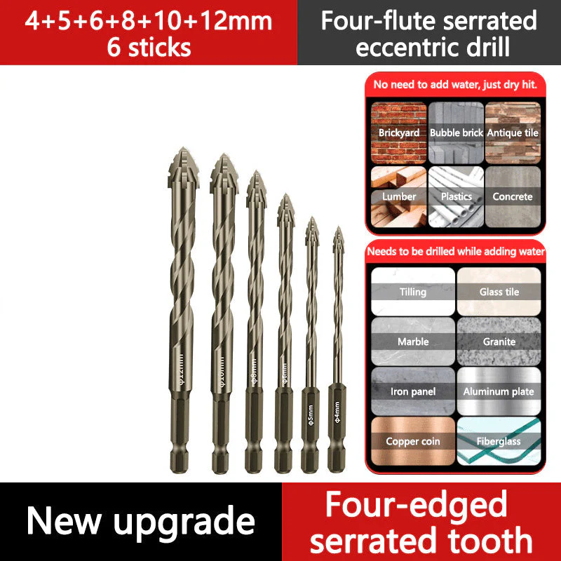 High-Strength 4-Flute Serrated Eccentric Drill Bit Kit