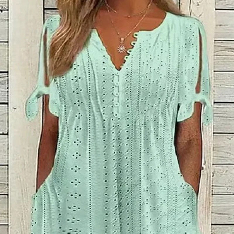 💃Women's Elegant V-Neck Hollow-Out Solid Dress