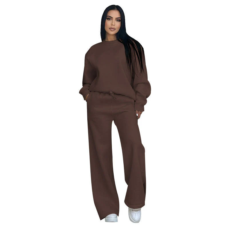 🌸Spring Specials🌸 Fashion Solid Color Loose Round Neck Long Sleeve Top & Pants (2-Piece Set)