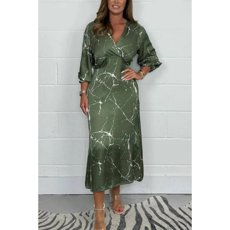 🌴Summer Specials🥰V-Neck Long Sleeve Midi Dress