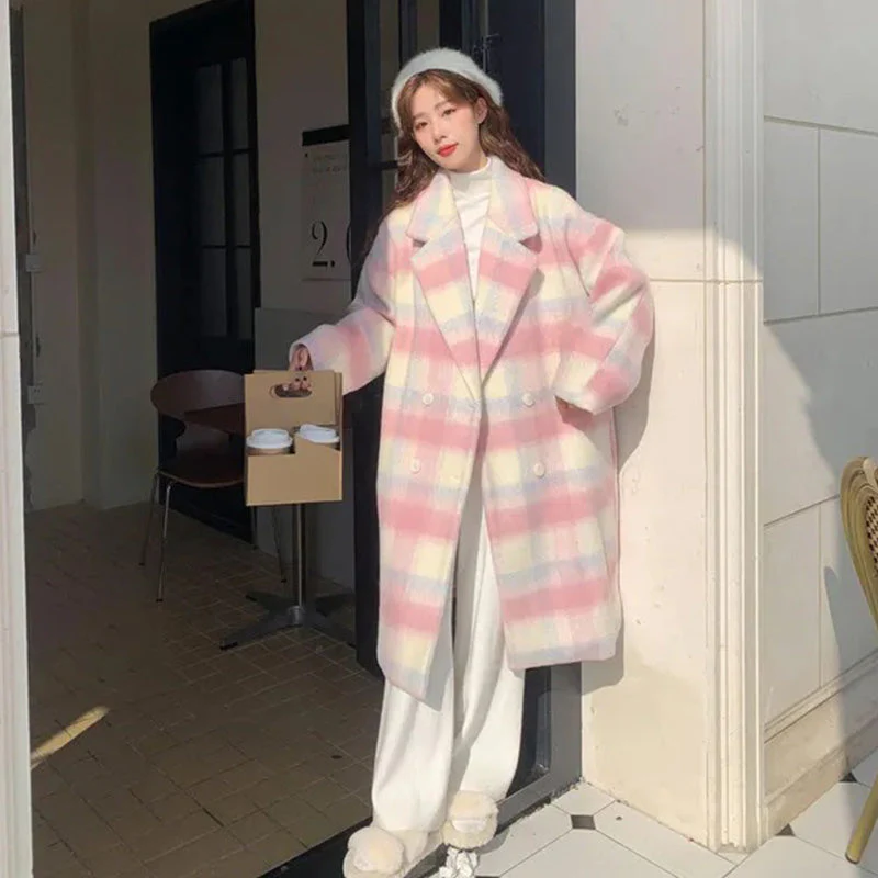 🎁Warm Winter Gift💃Women's Plaid Synthetic Wool Loose Fit Long Coat