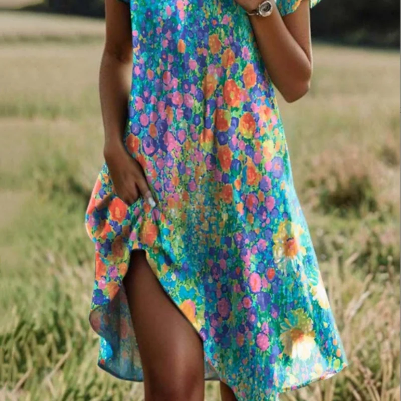 🥰New Year Specials🥰Women's Stylish Printed Casual V-Neck Dress