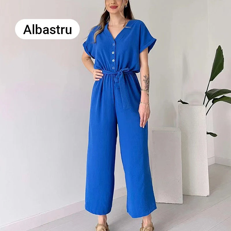 💖Women's V-Neck Short Sleeve Casual Jumpsuit