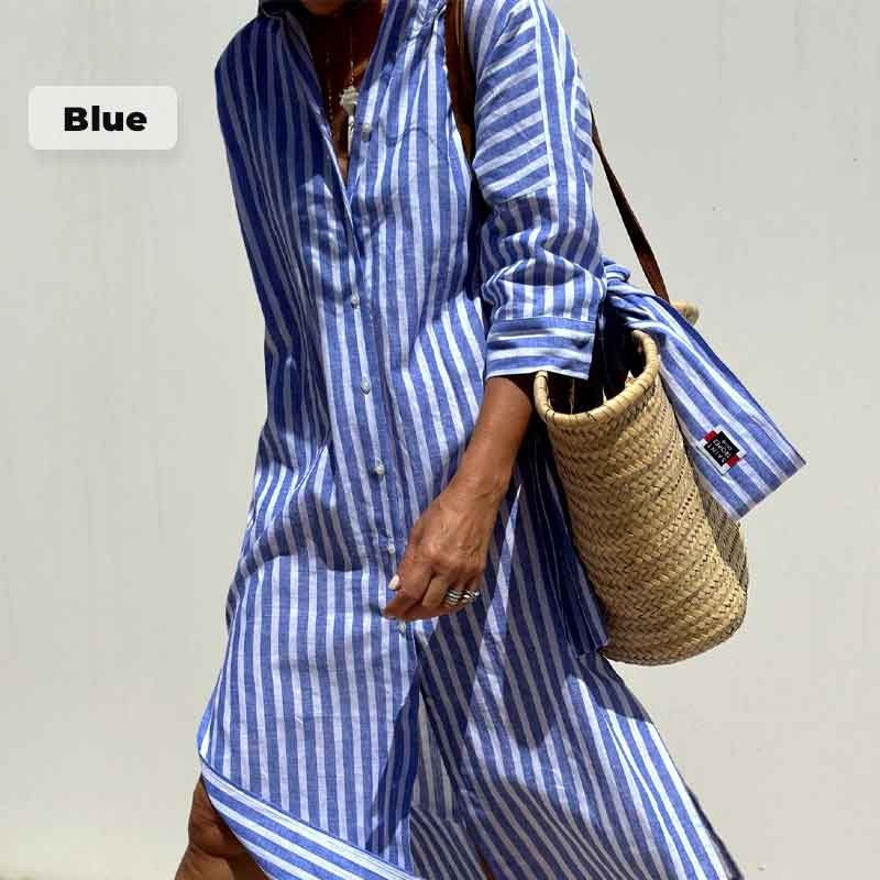🌟Time-limited Promotion🌟Loose Striped Half Sleeve Shirt Dress👗