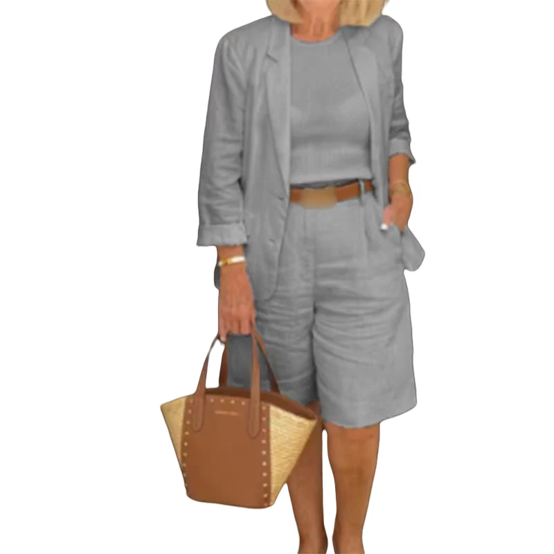 Women’s Casual Two-Piece Open Front Top & Bermuda Shorts Set