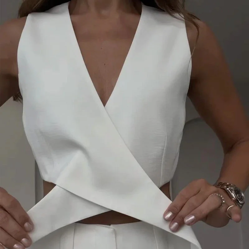 ✨New Arrivals✨Women's 2 Piece Outfits Crop Vest & Wide Leg Pants