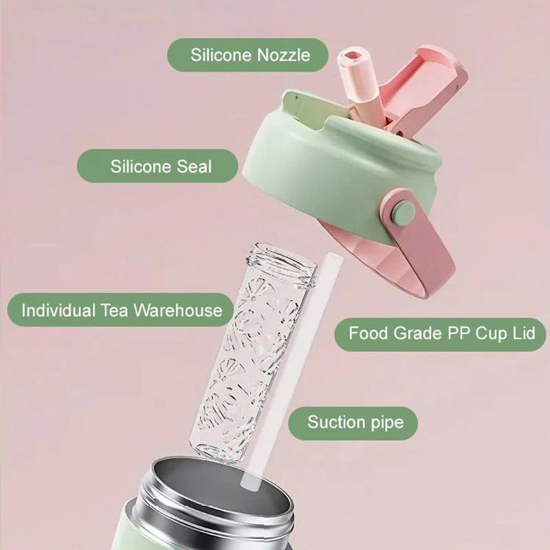 Stainless Steel Insulated Cooler Mug with Tea Silo Straw