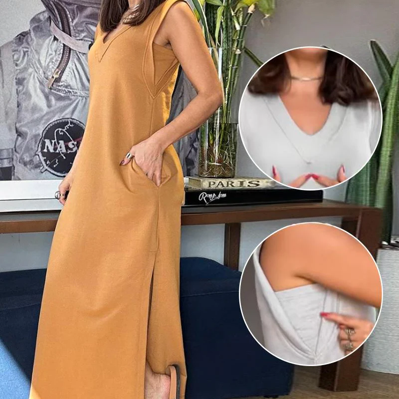 💕Women's V-Neck Sleeveless Split Maxi Dress