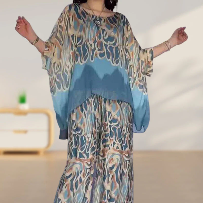 🦋50% off🩵 Printed top and wide-leg trousers set