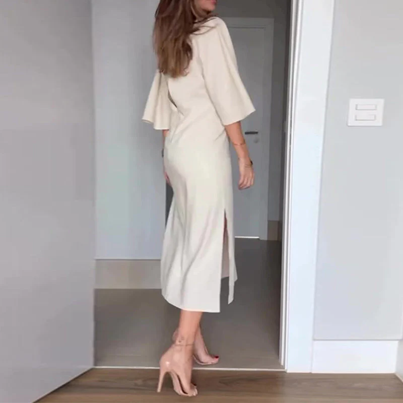 💃Women’s Elegant Waist Tie Side Slit V-Neck Dress