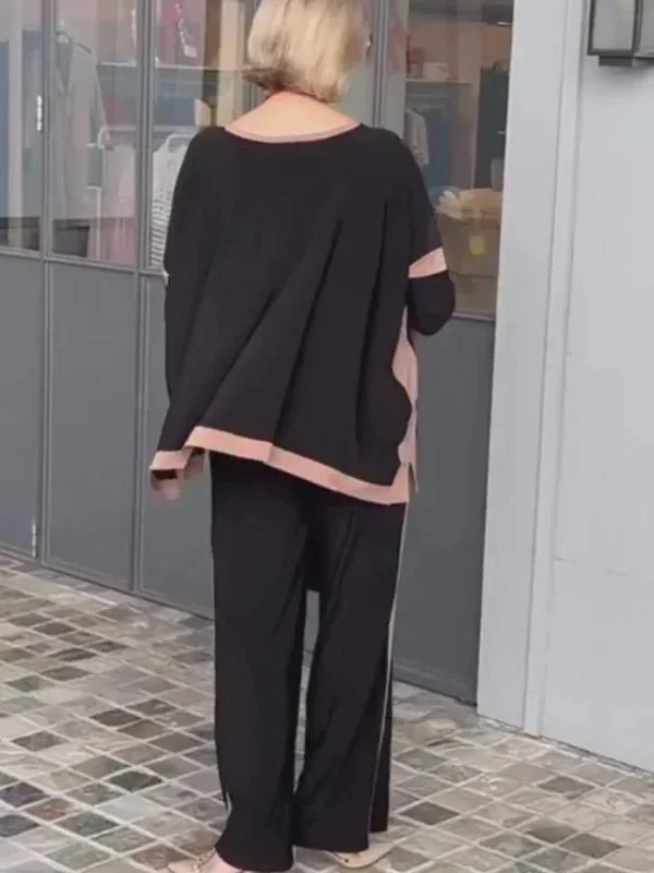 🔥Summer V-neck patchwork 3/4 sleeve two-piece suit