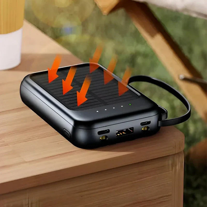 Self-contained Mini Solar Power Bank with Built-in Cable