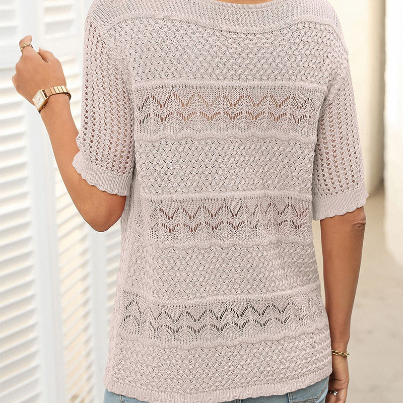 🎉This week's Special Sales - 49% OFF✨Women's Round Neck Hollow Knit Crochet Short Sleeve Sweater