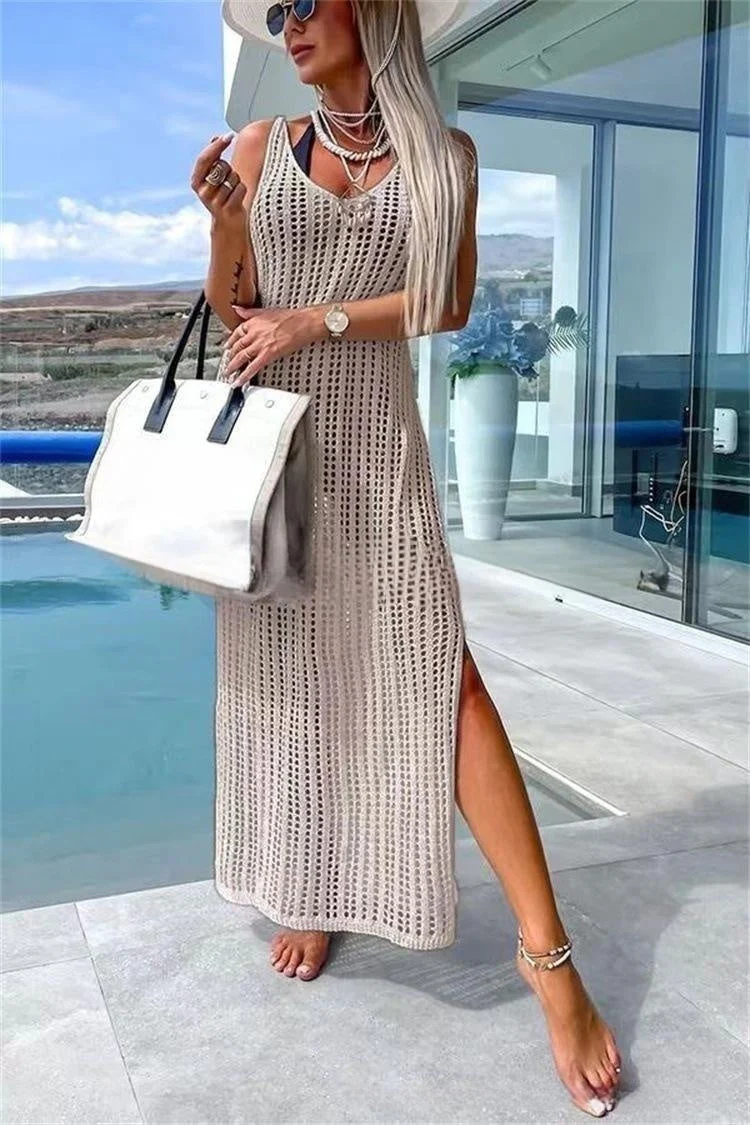 💕 Solid color knitting, simple and stylish, with a revealing back slit for added sexiness!