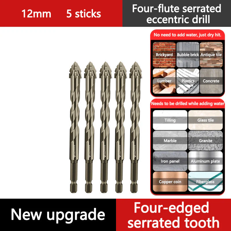 High-Strength 4-Flute Serrated Eccentric Drill Bit Kit