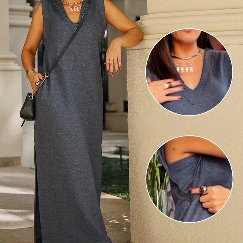 💕Women's V-Neck Sleeveless Split Maxi Dress