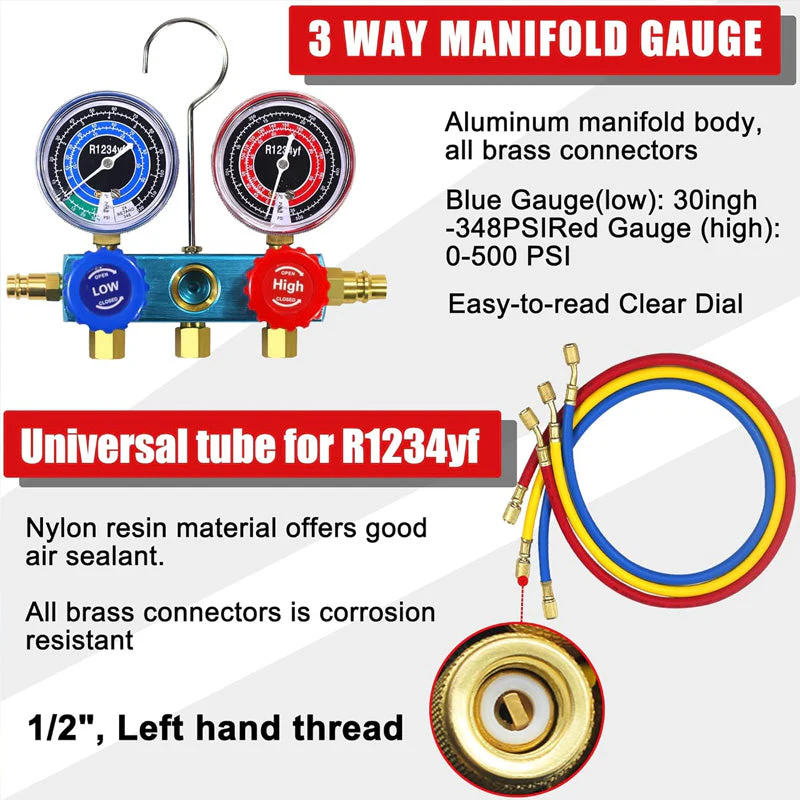 ⏳Time-limited Special🧰3 Way R134/R22/R410 AC Gauges