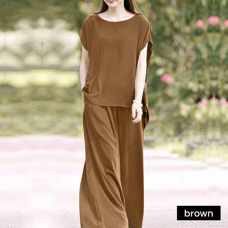 Solid color casual wide-leg pants set