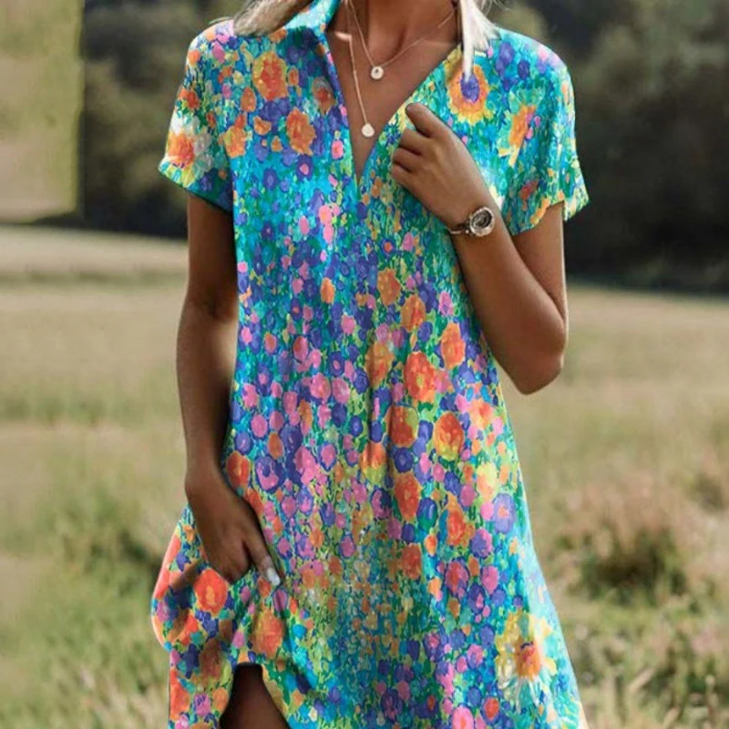 🥰New Year Specials🥰Women's Stylish Printed Casual V-Neck Dress