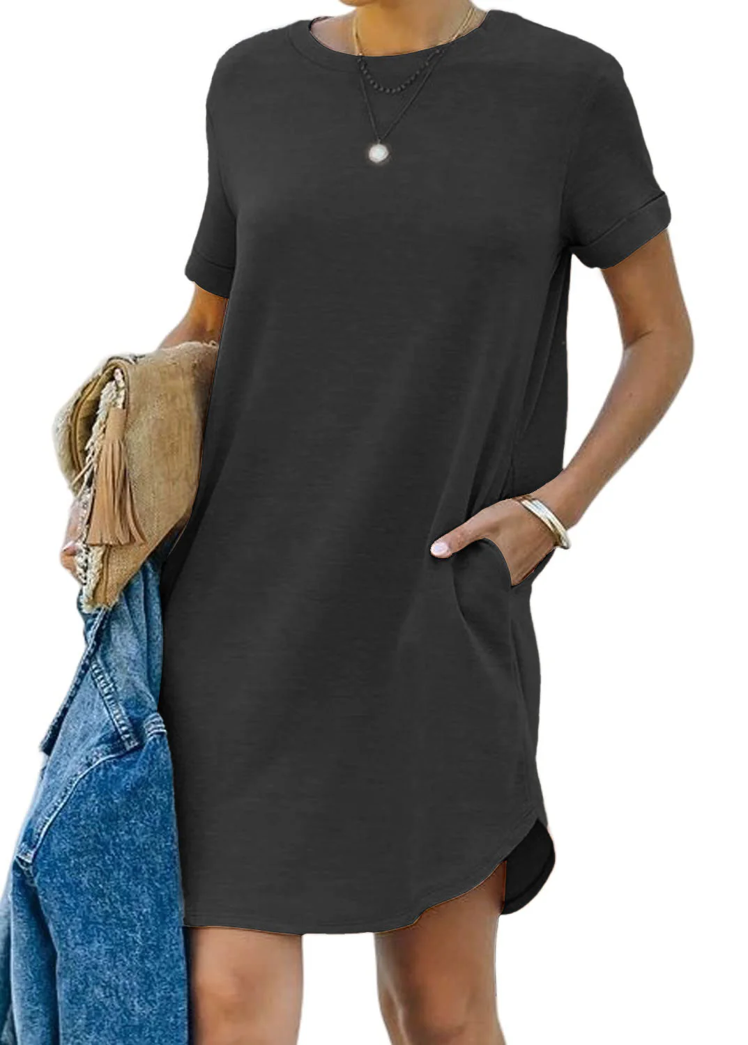 🔥2024-Summer Hot Sale🔥Women's Casual Short Sleeve T-shirt Dress with Pocket