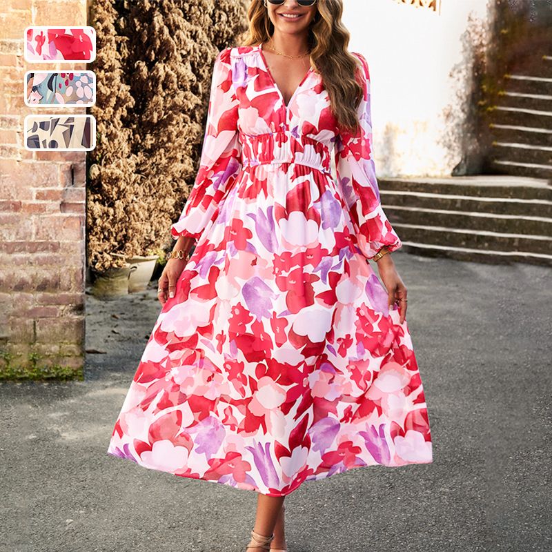 🔥Printed casual boho dress with V-neck for women🔥