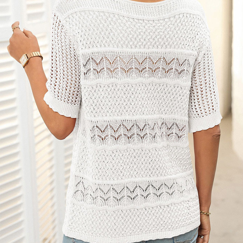 🎉This week's Special Sales - 49% OFF✨Women's Round Neck Hollow Knit Crochet Short Sleeve Sweater