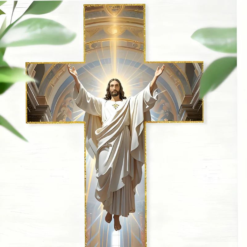 ✝️  ✨ Retro Jesus Christ Wall Cross Decor - Vintage Wooden Design with Faith Symbolism for Spiritual Home Accent 🌟🕊️