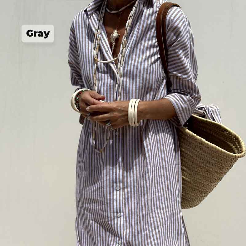 🌟Time-limited Promotion🌟Loose Striped Half Sleeve Shirt Dress👗