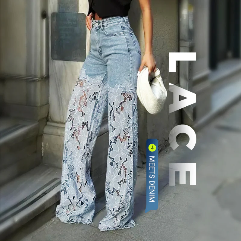 💃Summer fashion forward🌸🔥 Lace spliced jeans