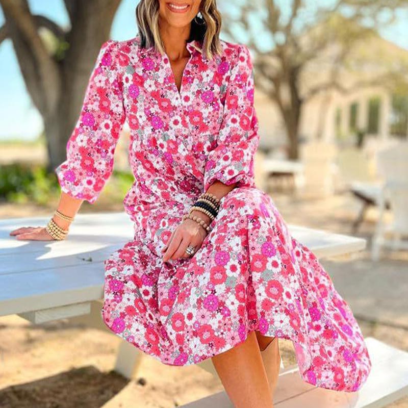 🌸Spring Specials🌸Women's Long Sleeve V Neck Bohemian Midi Dress