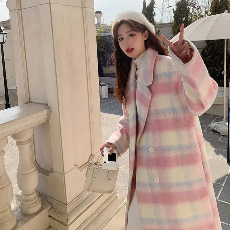 🎁Warm Winter Gift💃Women's Plaid Synthetic Wool Loose Fit Long Coat