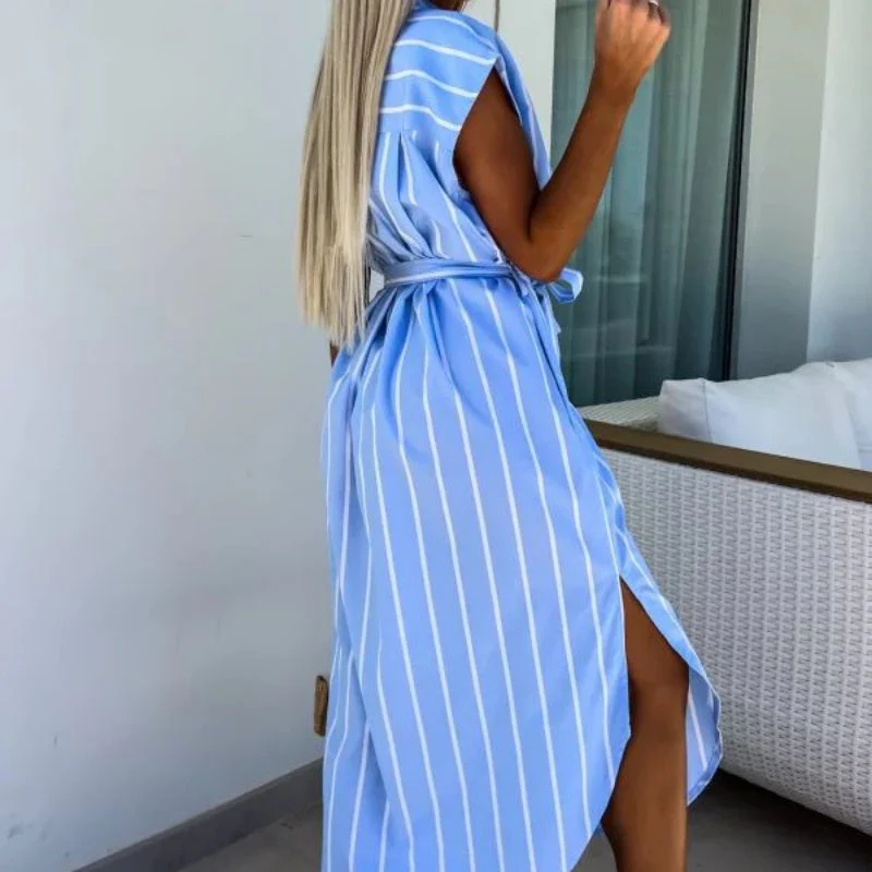 🔥Women's Casual Striped Tie Waist Shirt Dress with Pocket✈️📦Buy 2 free shipping