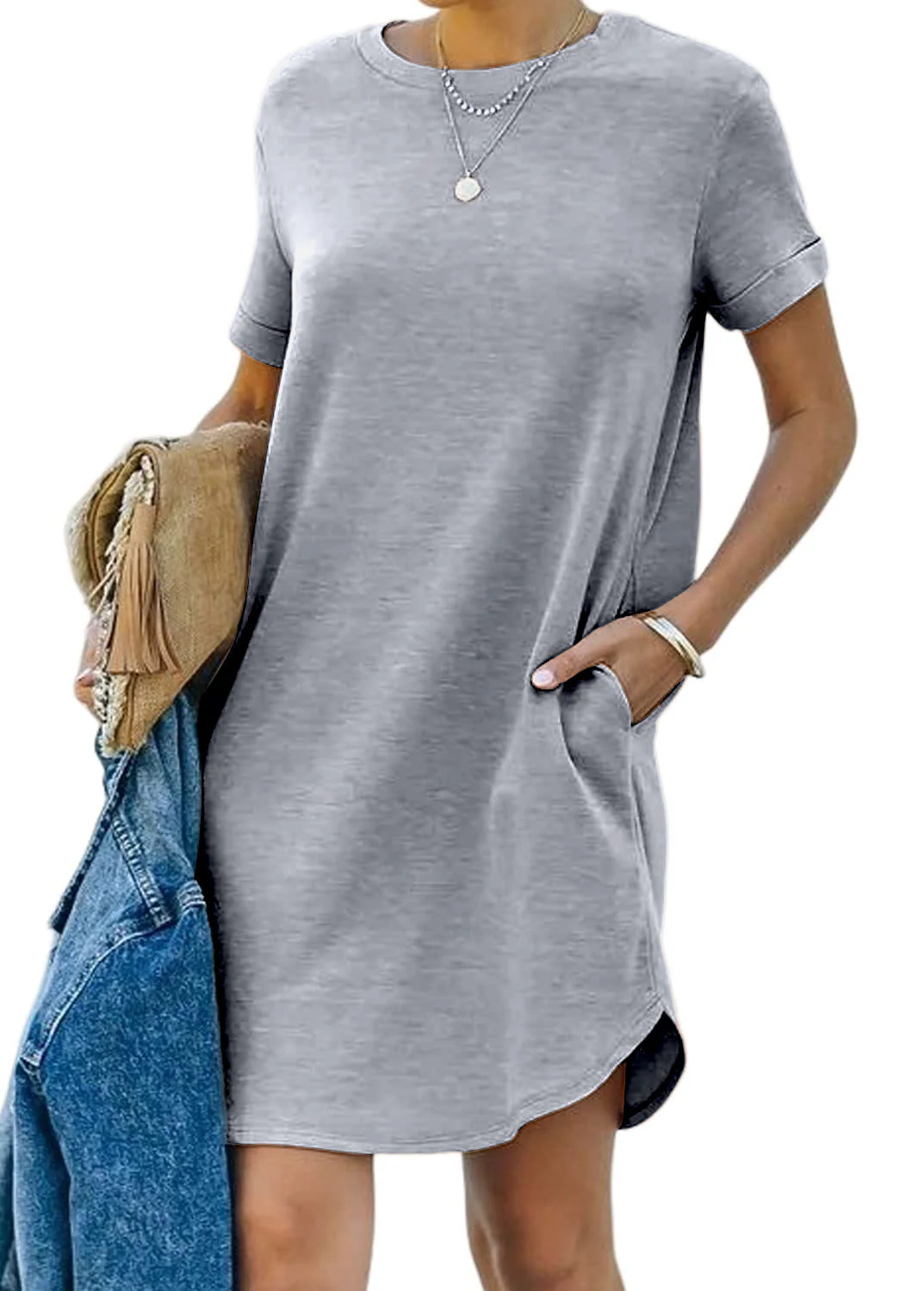 🔥2024-Summer Hot Sale🔥Women's Casual Short Sleeve T-shirt Dress with Pocket