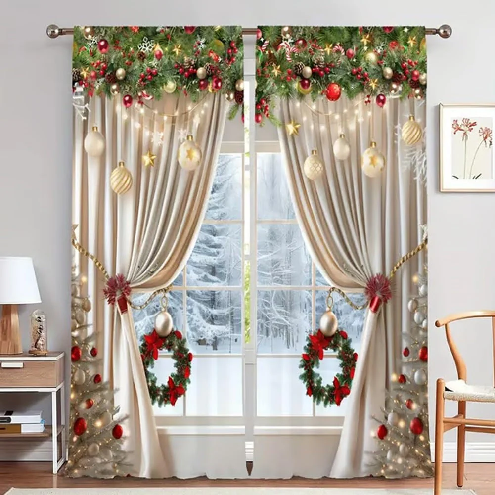 🎅Xmas Sales - 49% OFF🎄Christmas Window Curtains 2-Piece Set for Home Decor